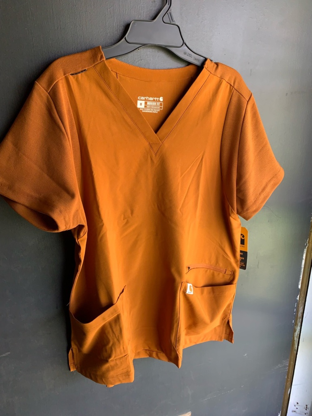Carhartt Women’s V-Neck Work Top in Rust Orange
